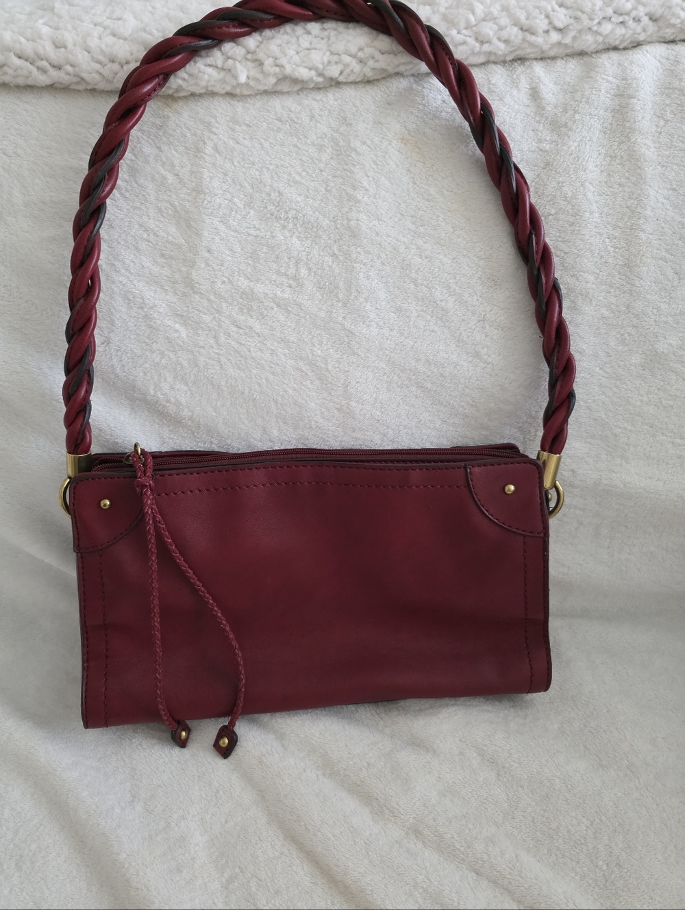 Vintage Relic Shoulder Bag Twisted Strap Dark Red Wine Y2K Western F. Leather